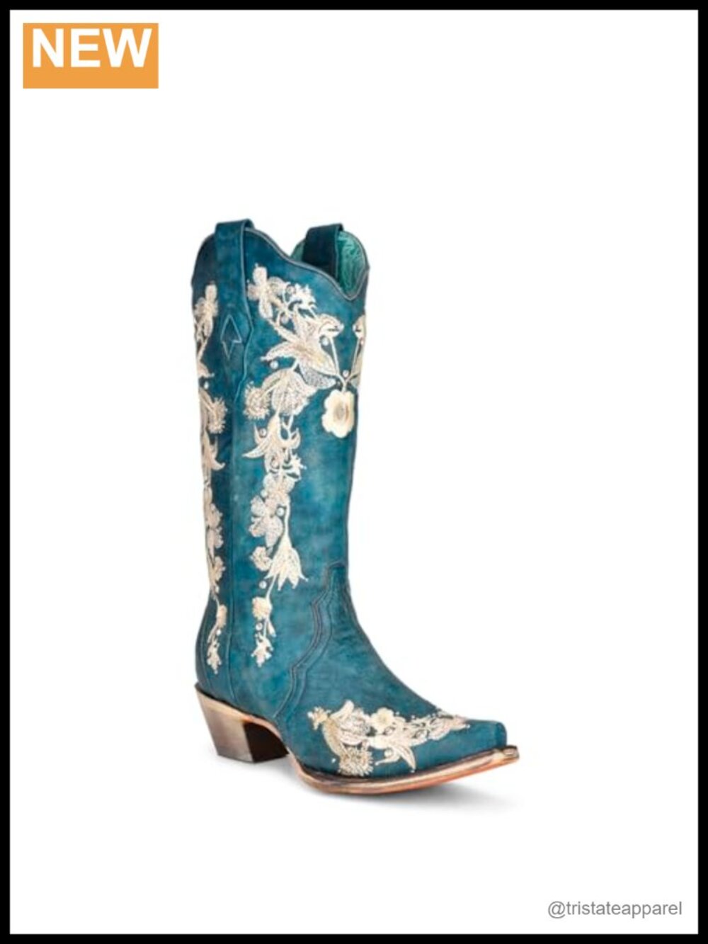 Handcrafted Leather Cowboy Boots Snip Toe Western Boots Floral Embroidery